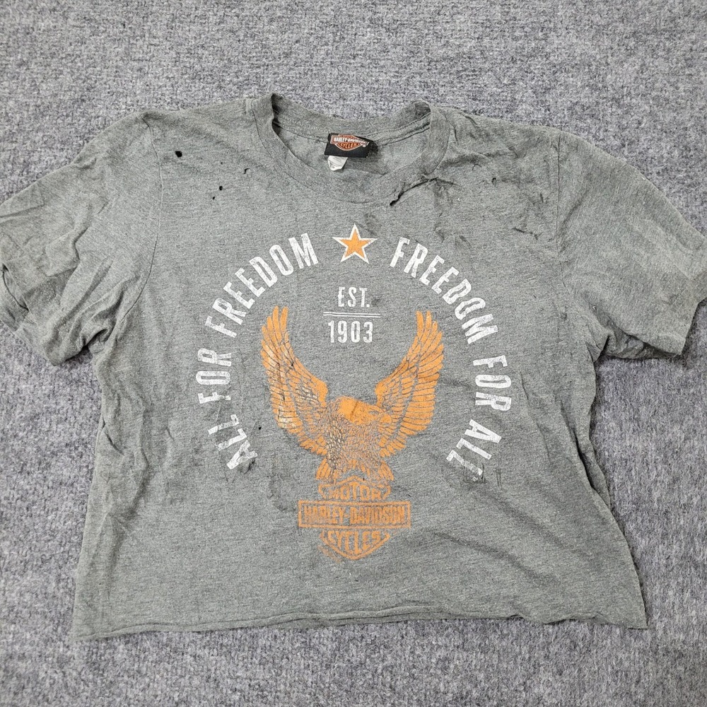 Harley-Davidson T-Shirt Womens M Gray Cropped Distressed Eagle Biker Graphic